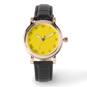 Römische Zahlen mit schwarzem Script auf Gelben F Armbanduhr