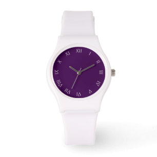Römische Zahlen mit weißer Schrift auf Lila Frau Armbanduhr