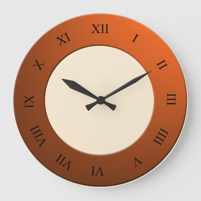 Römische Ziffern auf Orangenrahmen in jeder Farbe Große Wanduhr (Vorderseite)