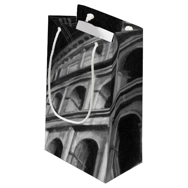 Römisches Colosseum mit Architekturzeichnungen Kleine Geschenktüte (Rückseite Schrägansicht)