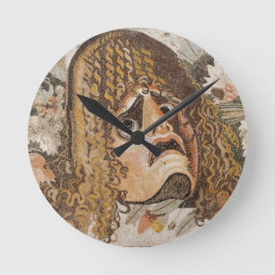Römisches Mosaik, mit Maske, Blätter und Frucht Runde Wanduhr