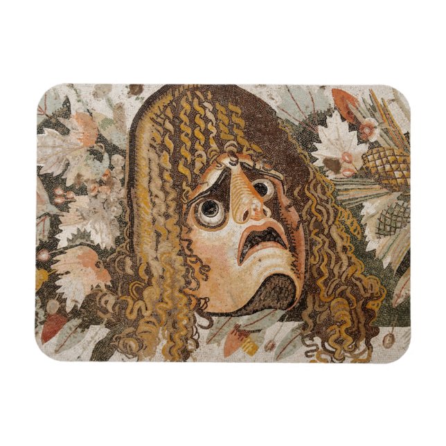 römisches Mosaik mit Maske, Blätter und Obst Magnet (Horizontal)