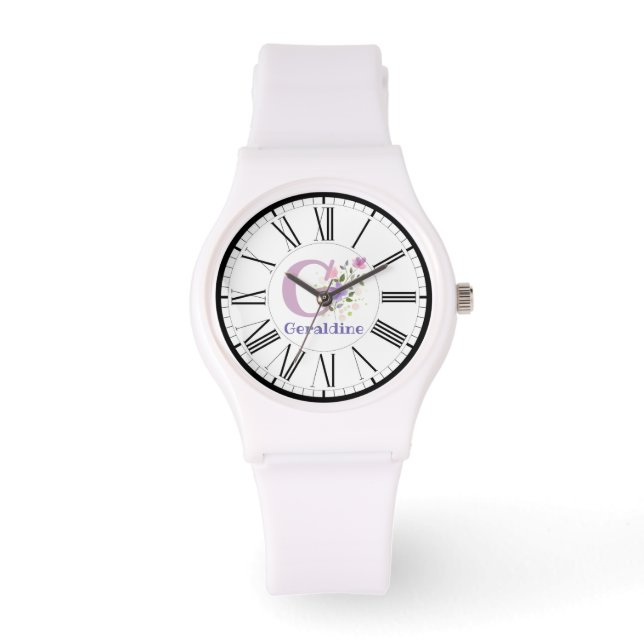 römisches Numeraldesign mit Initial- und Namensübe Armbanduhr (Vorderseite)