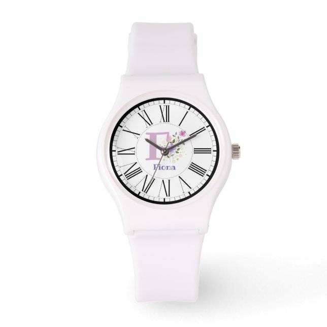 römisches Numeraldesign mit Initial- und Namensübe Armbanduhr (Vorderseite)