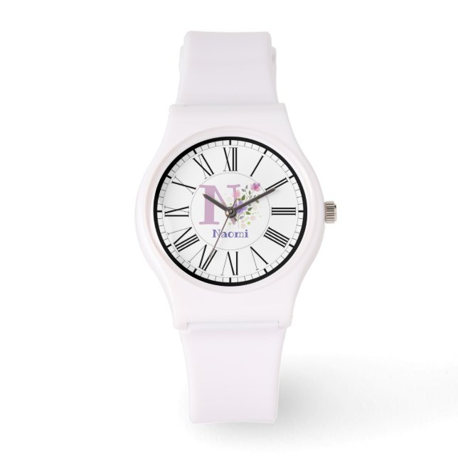 römisches Numeraldesign mit Initial- und Namensübe Armbanduhr (Vorderseite)