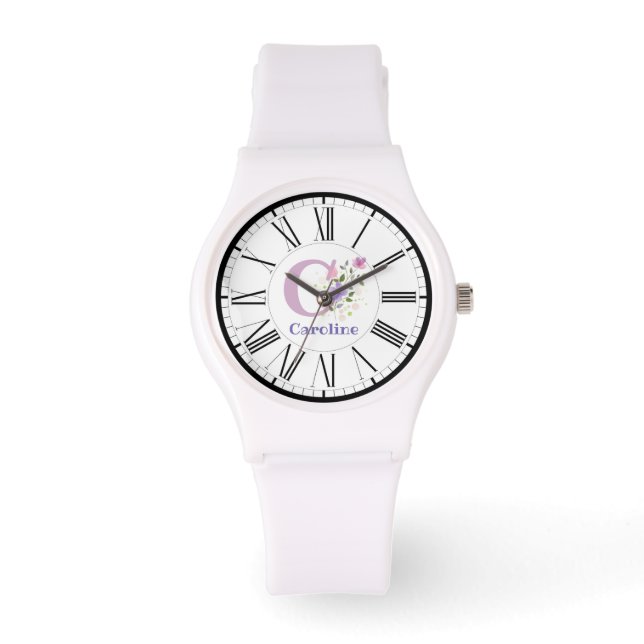 römisches Numeraldesign mit Initial- und Namensübe Armbanduhr (Vorderseite)