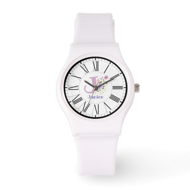 römisches Numeraldesign mit Initial- und Namensübe Armbanduhr (Vorderseite)