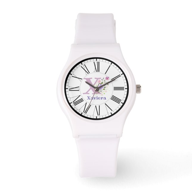 römisches Numeraldesign mit Initial- und Namensübe Armbanduhr (Vorderseite)