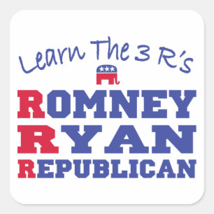 Romney Ryan lernt die 3 R Quadratischer Aufkleber