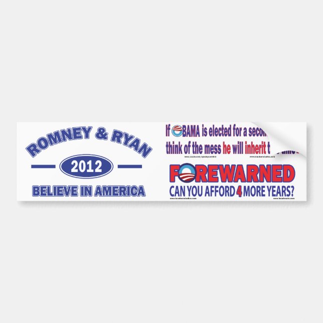Romney und Ryan 2012 Autoaufkleber (Vorne)