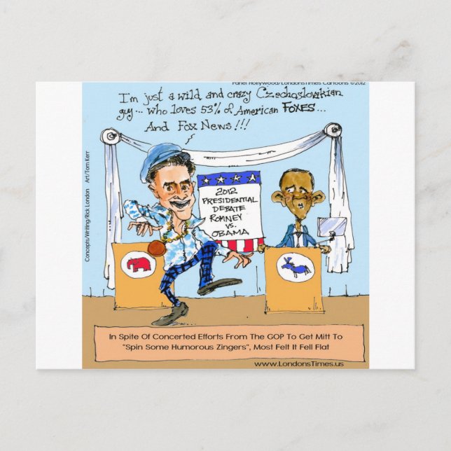 Romney versucht Zingers über Obama Funny Gifts & C Postkarte (Vorderseite)