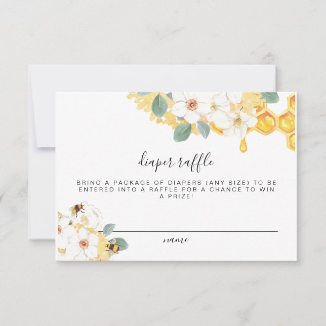 Romy - Floral Honey Bee Diaper Raffle Ticket Card Einladung (Vorderseite)