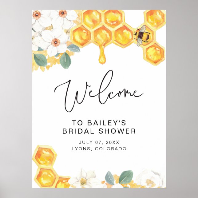 ROMY Rustic White Floral Bumble Bee Brautparty Poster (Vorne)