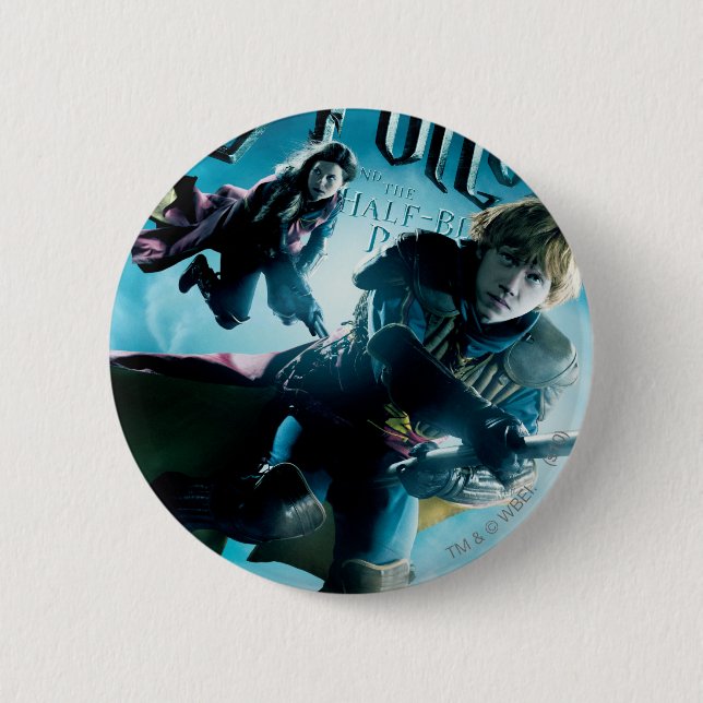 Ron and Ginny on Brooms 1 Button (Vorderseite)