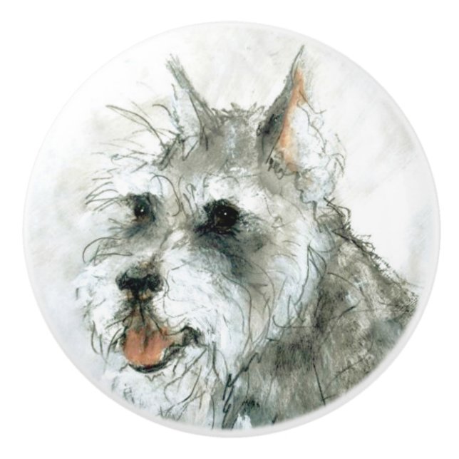 Ron Hevener Schnauzer Dog Keramikknauf (Vorderseite)
