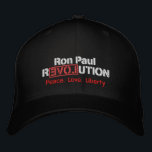 Ron Paul Revolution bestickter Hut<br><div class="desc">Die Revolution lebt! Ron Paul Revolution schön bestickte Hüte in drei verschiedenen Stilen. Schön bestickt und anpassbar! Richtig, dieses Design auf drei verschiedene Stiefelhüte legen, und eine riesige Farbvielfalt! Ist das alles? Natürlich nicht! Klicken Sie einfach auf die Schaltfläche "Anpassen" und fügen Sie Ihren eigenen bestickten Text an die Seite,...</div>