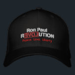 Ron Paul Revolution bestickter Hut<br><div class="desc">Die Revolution lebt! Ron Paul Revolution schön bestickte Hüte in drei verschiedenen Stilen. Schön bestickt und anpassbar! Richtig, dieses Design auf drei verschiedene Stiefelhüte legen, und eine riesige Farbvielfalt! Ist das alles? Natürlich nicht! Klicken Sie einfach auf die Schaltfläche "Anpassen" und fügen Sie Ihren eigenen bestickten Text an die Seite,...</div>