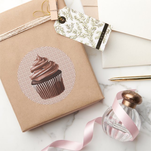 Rond 013 Chocolate Cupcake on Gingham Sticker (Cadeaux)