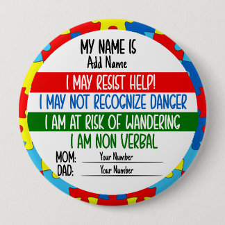 Rond 10 Cm Autism Alert Non Verbal Autistic Pin badge