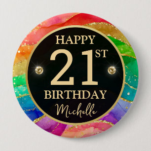 Rond 10 Cm Badge d'anniversaire Arc-en-ciel Agate Paillettes 