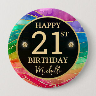 Rond 10 Cm Badge d'anniversaire Arc-en-ciel Agate Paillettes 