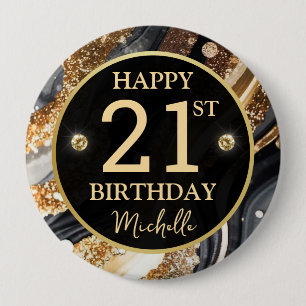 Rond 10 Cm Badge d'anniversaire Black Gold Glitter Agate