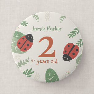 Rond 10 Cm Badge d'anniversaire coccinelle avec nom et âge pe