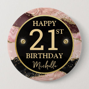 Rond 10 Cm Badge d'anniversaire en agate dorée rose