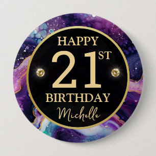 Rond 10 Cm Badge d'anniversaire en paillettes d'agate céleste
