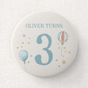 Rond 10 Cm Badge d'anniversaire grand ballon et étoiles