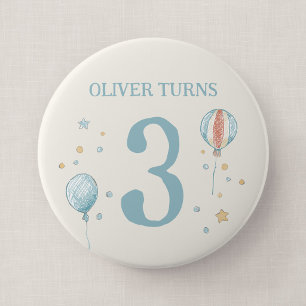 Rond 10 Cm Badge d'anniversaire grand ballon et étoiles