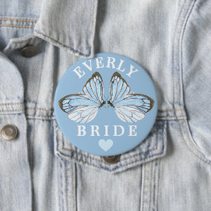 Rond 10 Cm Bliss Bleu Papillon Bliss Brides Badge avec Coeur 