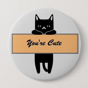 Rond 10 Cm Chat tenant un panneau Bouton Badge