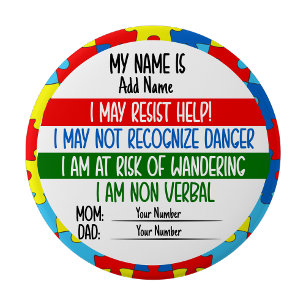 Rond 10 Cm Épingle de badge alerte autisme non verbal
