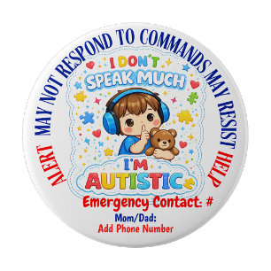 Rond 10 Cm Épingle de badge d'alerte d'autisme non verbal 
