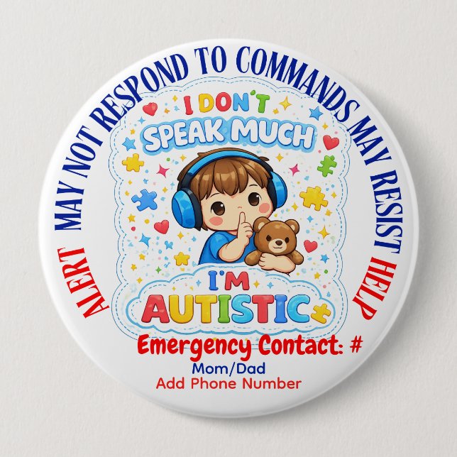 Rond 10 Cm I'm autistic non verbal pin Button badge (Devant)