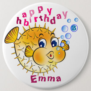 Rond 15,2 Cm Badge d'anniversaire personnalisé - Poisson-globe