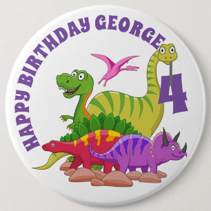 Rond 15,2 Cm Customisé Joyeux Badge d'Anniversaire - Dinosaur