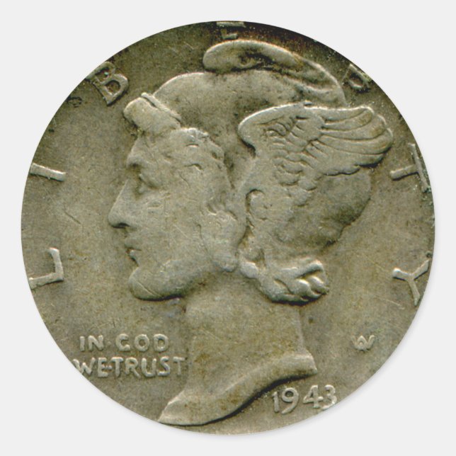Rond 1943 US Mercury dime obverse sticker (Devant)