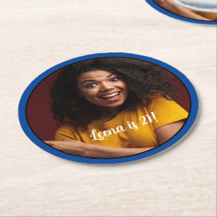 Rond 21e anniversaire photo Dessous de verre cadre bleu