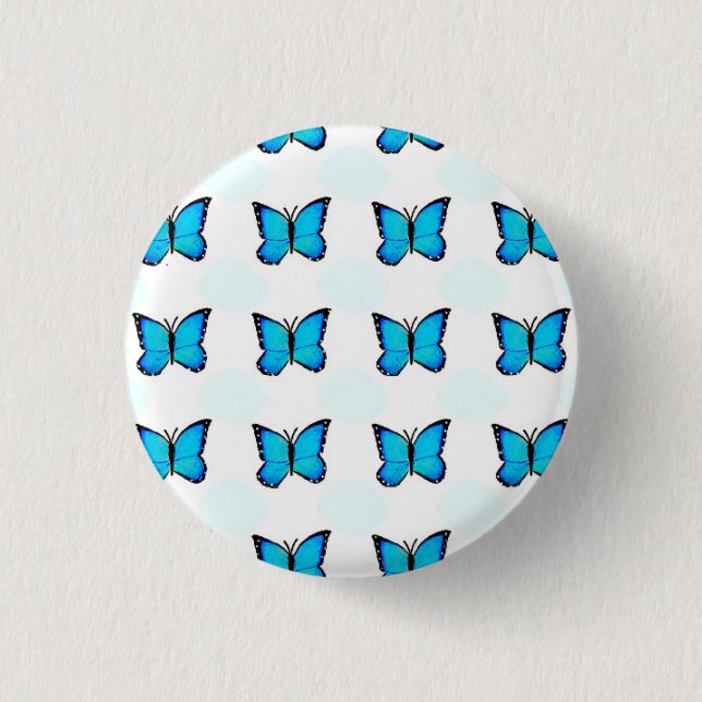 Rond 2,50 Cm Badge Bleu Papillon (Devant)