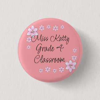 Rond 2,50 Cm Badge de l'enseignant de fleurs roses