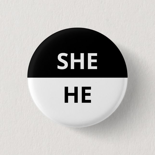 Rond 2,50 Cm Elle/Il Pronononounes Badge Noir & Blanc (Devant)