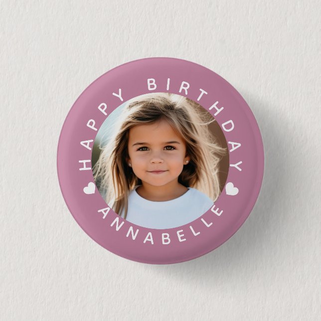 Rond 2,50 Cm Joyeux Anniversaire Photo et Nom Badge (Devant)