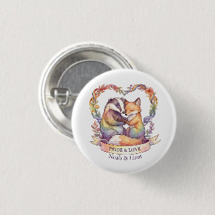 Rond 2,50 Cm Renard arc-en-ciel aquarelle et badge de fierté pe