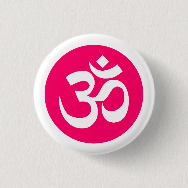 Rond 2,50 Cm Symbole Om sur Badge Blanc et Rose (Devant)