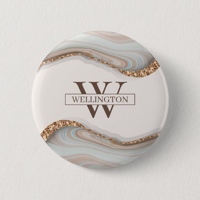 Rond 5 Cm Agate Pierre Marbre Monogramme Nom Badge (Devant)