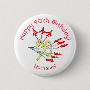 Rond 5 Cm Avions à réaction rouges - Badge 90e anniversaire