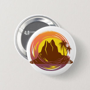 Rond 5 Cm Badge avec paysage volcanique tropical et palmiers