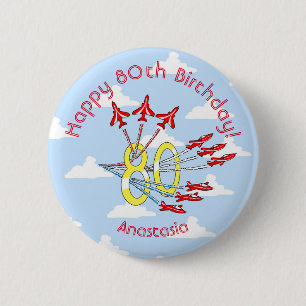 Rond 5 Cm Badge Avions à Réaction Rouges - 80e Anniversaire